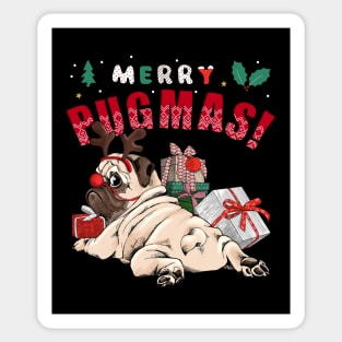 Merry Pugmas Cute Christmas Reindeer Pug With Gifts Sticker